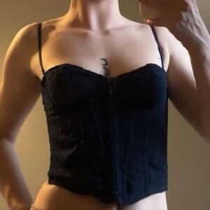 navy blue polka dot corset top